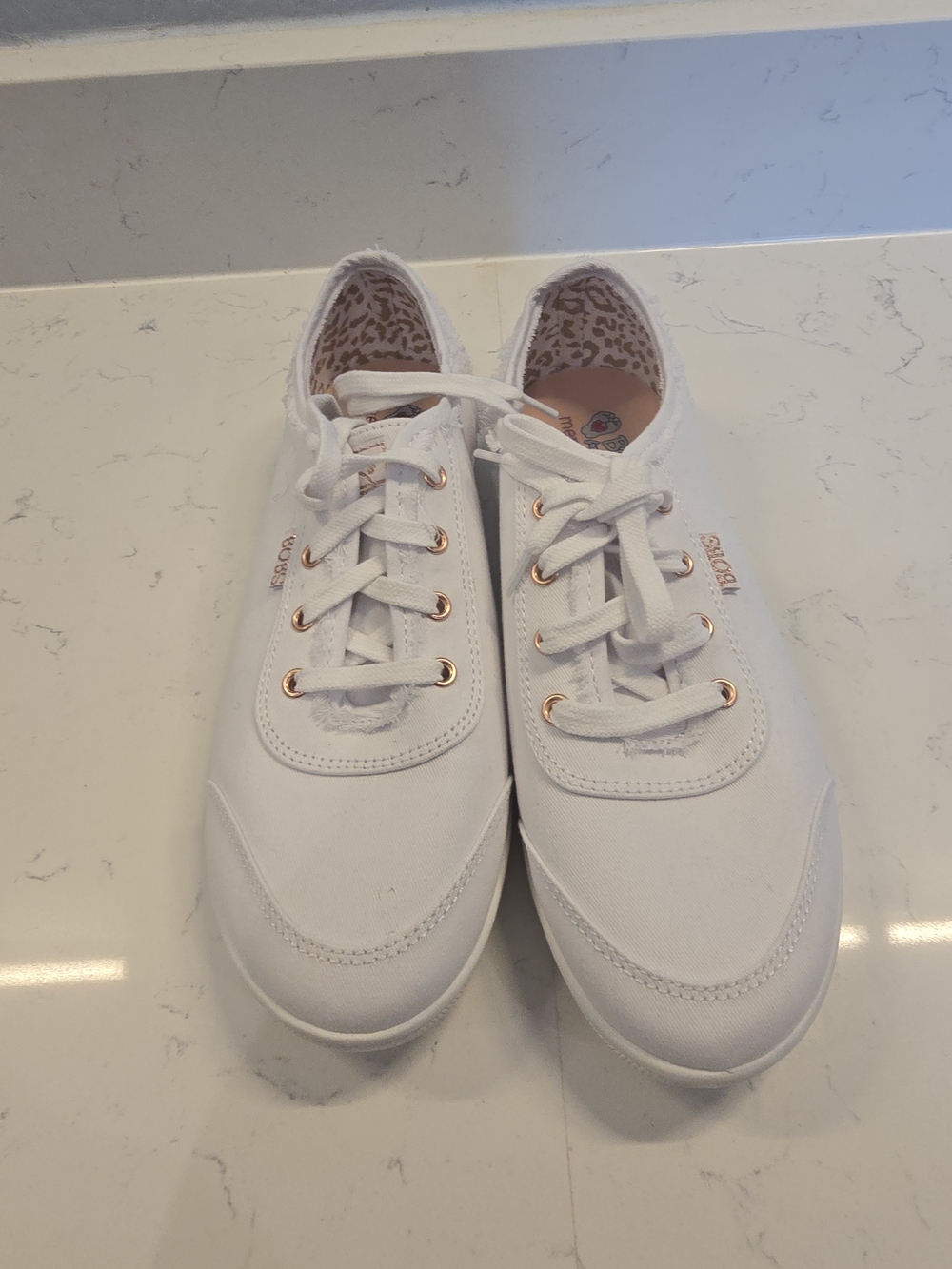 Skechers White Canvas Sneakers with Rose Gold Accents - Picture 2 of 6